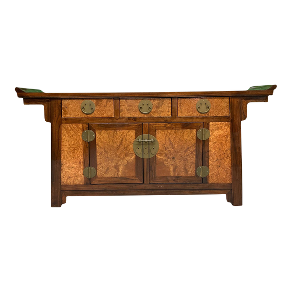 Asian Chinoiserie Burl Wood Coffer Sideboard