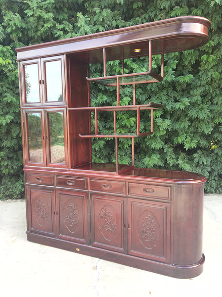 Asian Chinoiserie Two-sided Redwood China Cabinet