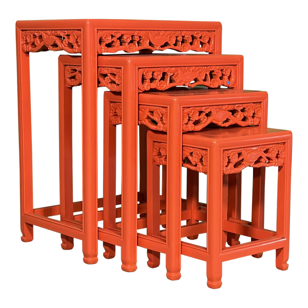 Asian Hand Carved Nesting or Stacking Tables