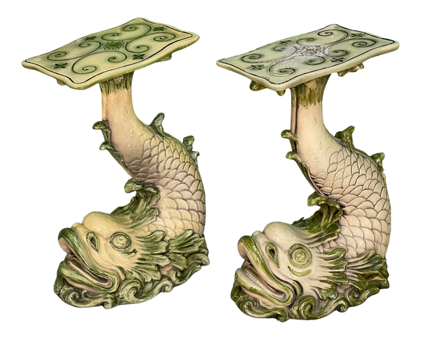 Asian Koi Fish Side Tables by Marwal, a Pair