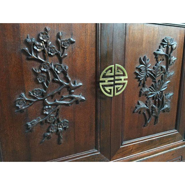 Hand Carved Asian Chinoiserie China Cabinet Hutch by Ricardo Lynn