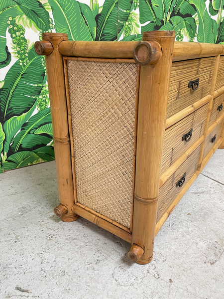 Vintage Bamboo and Rattan Double Dresser side view
