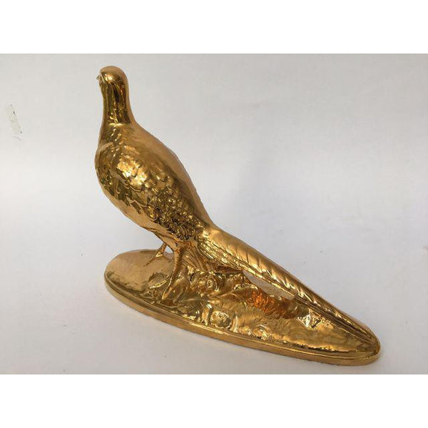 Pair of Hollywood Regency Gold Gilt Pheasant Figurines