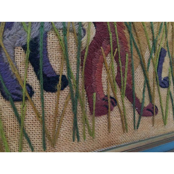 Vintage "Cat Tails in Cattails" Framed Embroidery