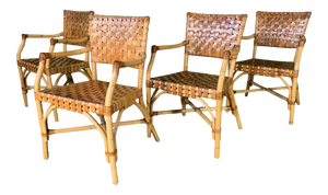Bamboo and Leather Dining Chairs by McGuire, Set of 4