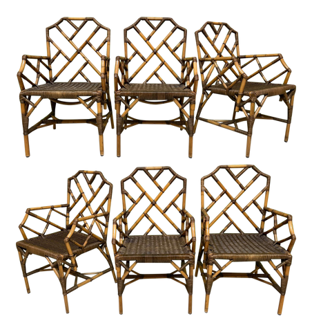 Bamboo Chinese Chippendale Dining Chairs, Set of 6