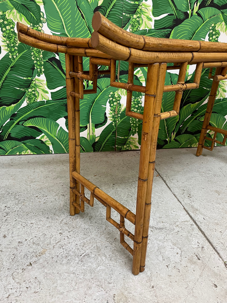 Bamboo Chinoiserie Pagoda Console Table close up