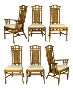 Bamboo Pagoda Dining Chairs by McGuire, Set of Six