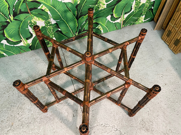 McGuire Bamboo and Raw Hide Hexagonal Dining Table