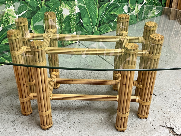 Bamboo Rattan Dining Table in the Manner of McGuire