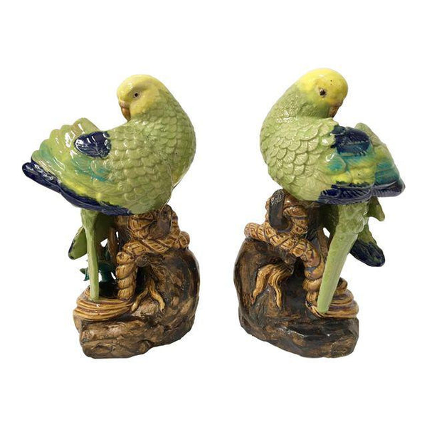 Pair of Sculptural Ceramic Parakeet Birds