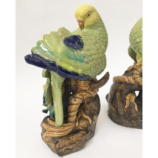 Pair of Sculptural Ceramic Parakeet Birds