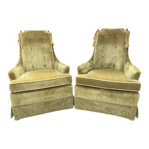 Hollywood Regency Green Crushed Velvet Chairs