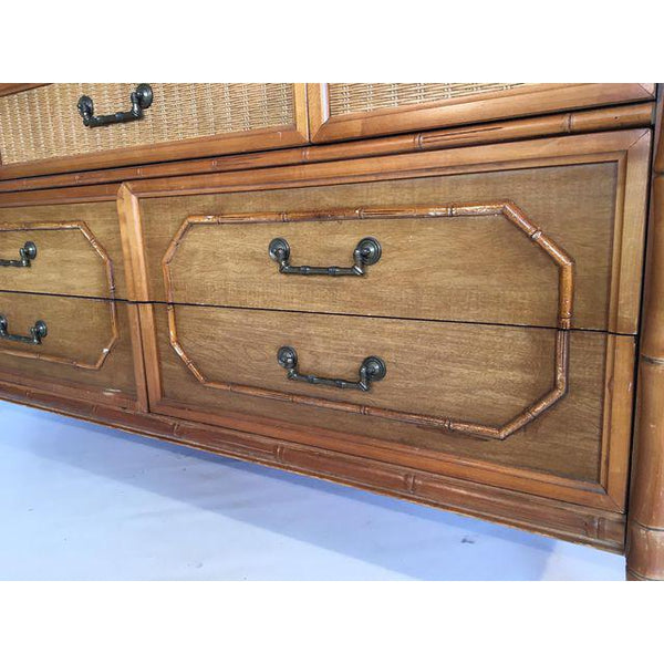 Broyhill Caned Rattan and Faux Bamboo Dresser drawers