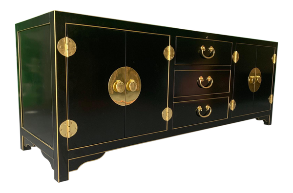 Black and Gold Heavy Brass Embellished Credenza