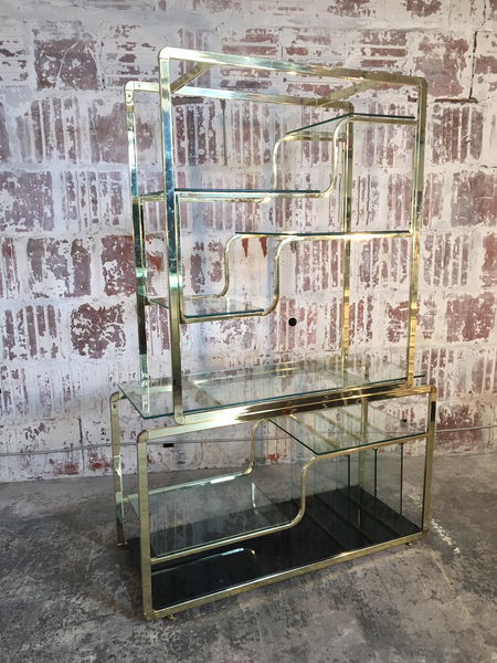 Brass and Glass Milo Baughman Etagere front view