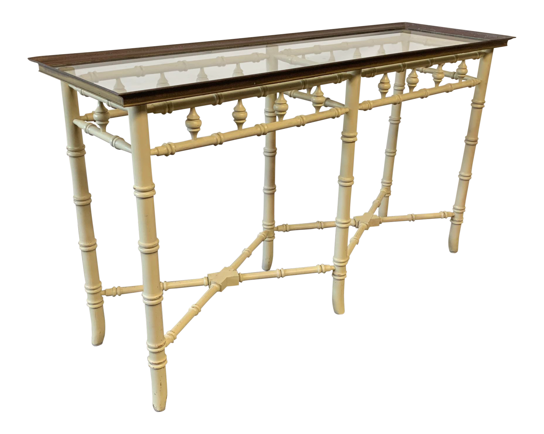 Brass and Glass Faux Bamboo Console Table by Thomasville