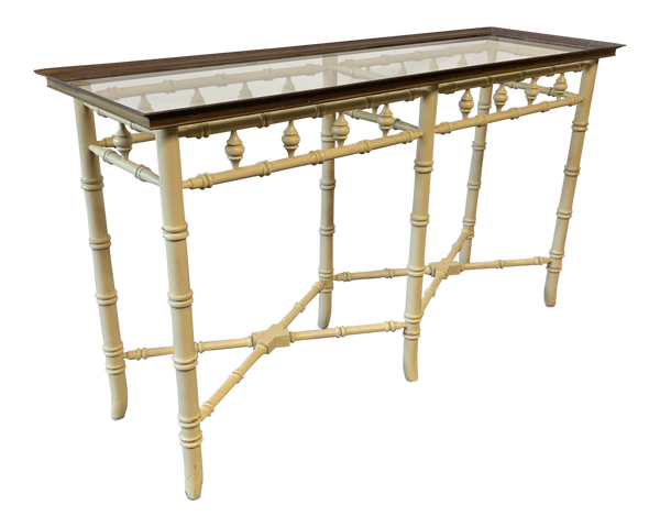 Brass and Glass Faux Bamboo Console Table by Thomasville