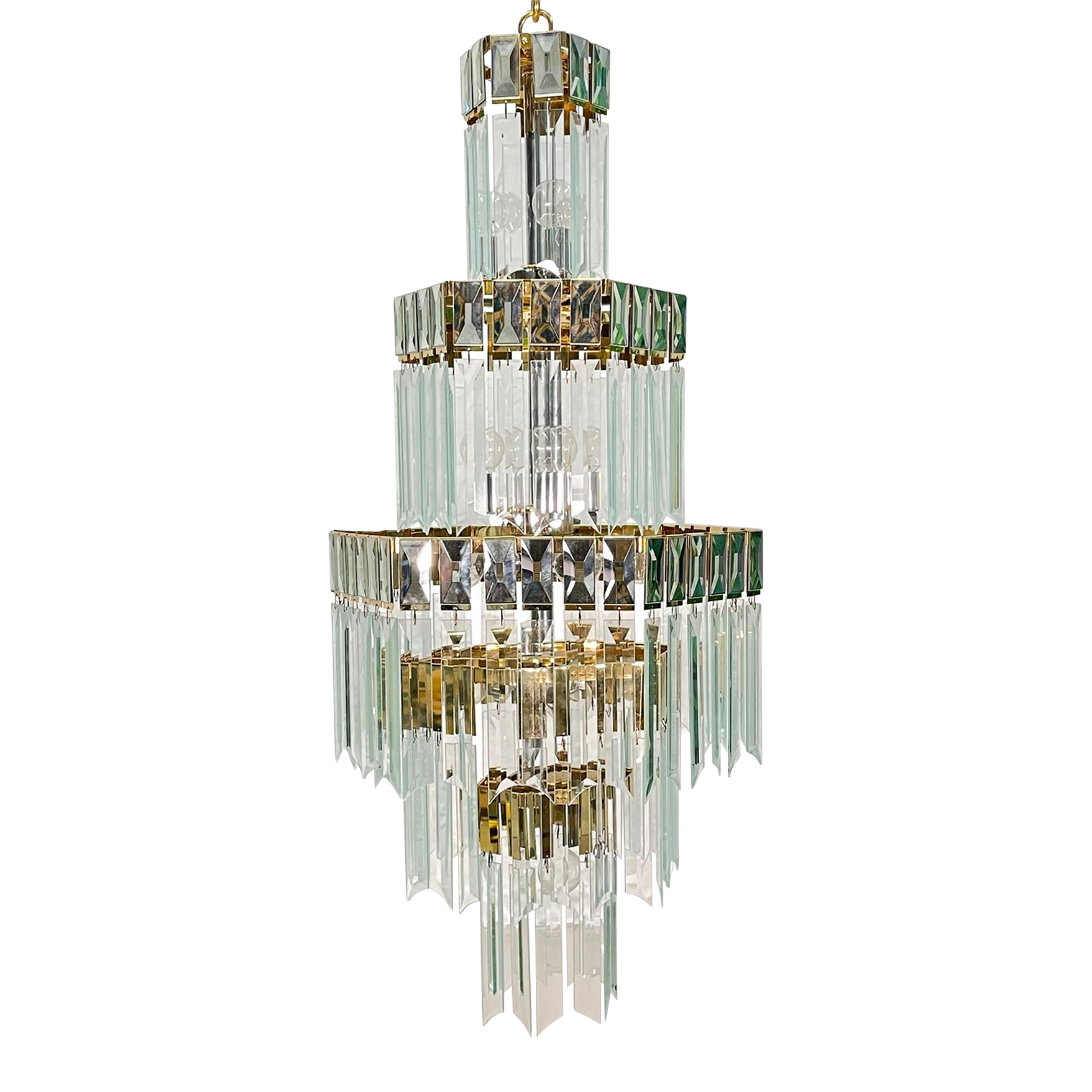 Brass and Glass Multi-Tiered Chandelier