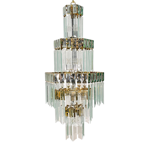 Brass and Glass Multi-Tiered Chandelier