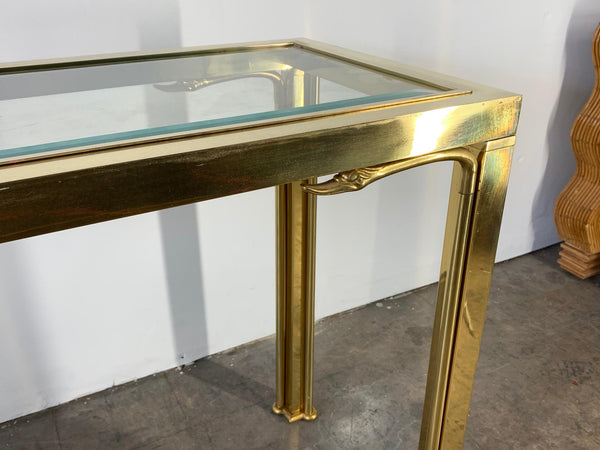 Brass Swan Head Console Table by Mastercraft close up