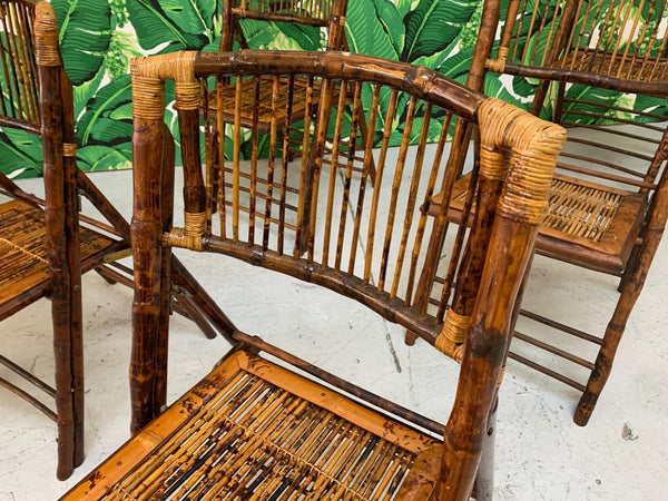 British Colonial Style Folding Bamboo Tiger Wood Safari Chairs, Set of 10 close up