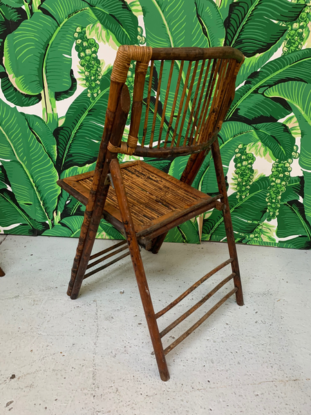 British Colonial Style Folding Bamboo Tiger Wood Safari Chairs, Set of 10 side view