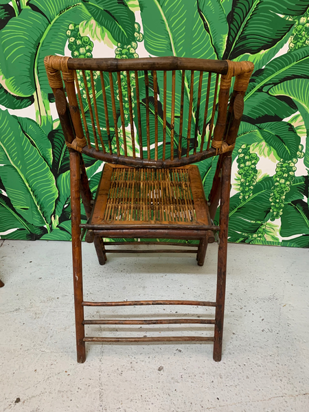 British Colonial Style Folding Bamboo Tiger Wood Safari Chairs, Set of 10 rear view