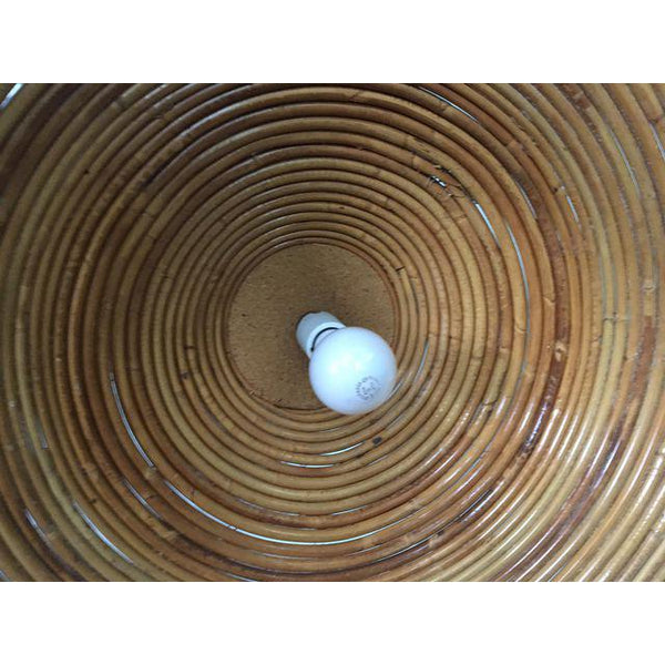 Mid-Century Spiral Split Reed Rattan Cone Pendant Light
