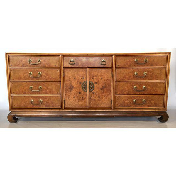 Asian Chinoiserie Burlwood 12-Drawer Dresser by American of Martinsville