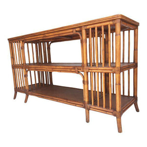 Reeded Bamboo and Woven Rattan Open Shelf ConsoleTable