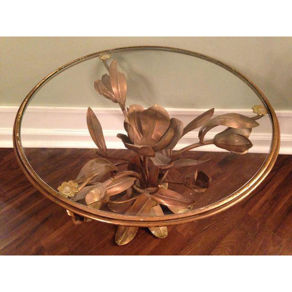 Gold Tole Tulip Flower Side Table