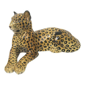 Hand painted Italian Art Deco Glazed Ceramic Leopard Cheetah Figurine