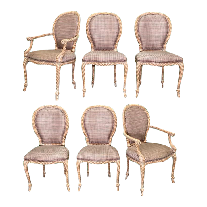 Carved Wood Faux Rope Dining Chairs