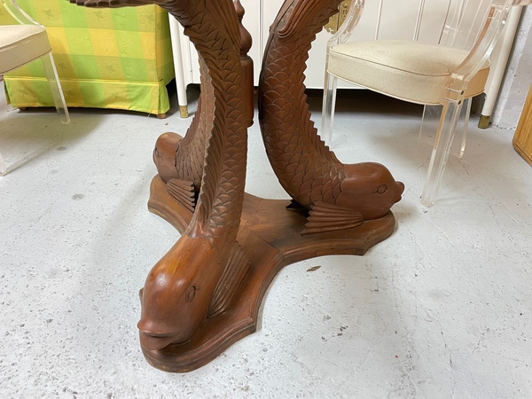 Carved Wood Koi Fish Pedestal Dining Table