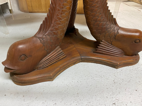 Carved Wood Koi Fish Pedestal Dining Table