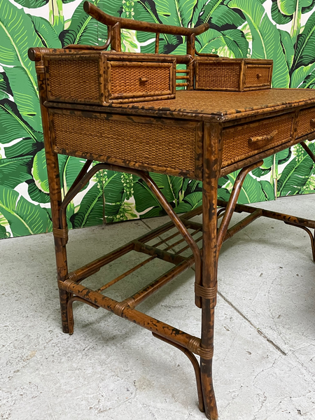Bamboo and Rattan Pagoda Style Writing Desk and Chair side view