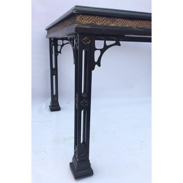 Hollywood Regency Asian Chinoiserie Fretwork Black Dining Table