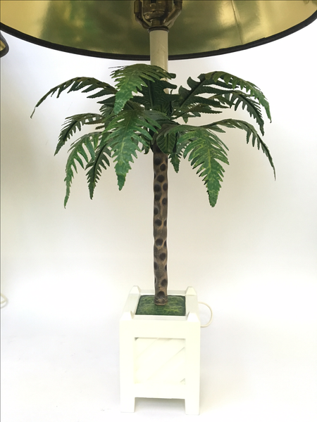 Pair of Tole Palm Tree Desk Lamps