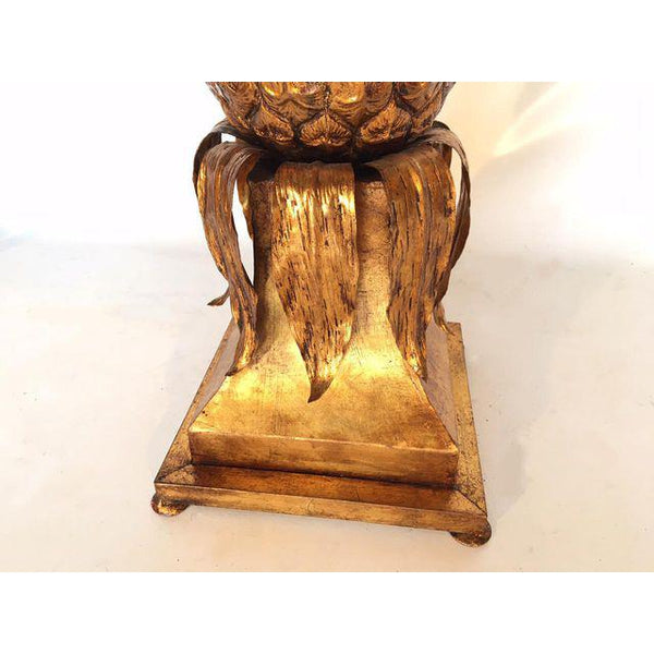 Pair of Hollywood Regency Gold Gilt Tole Pineapple Side Tables