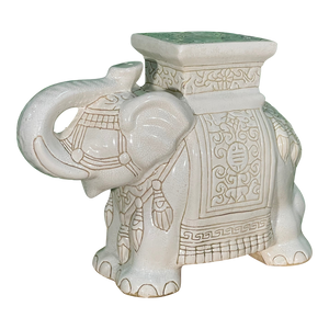 Ceramic Chinoiserie Elephant Garden Stool with Trunk Up