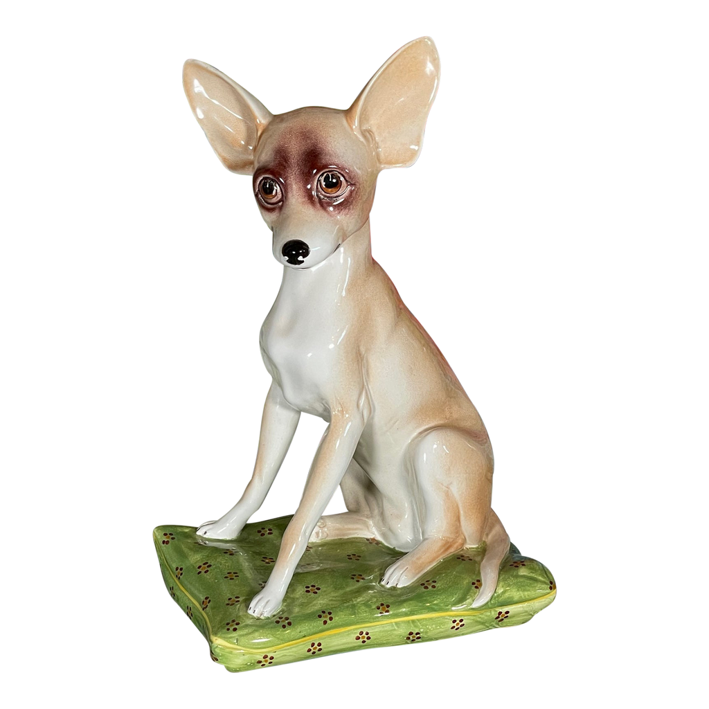 Ceramic Italian Sitting Chihuahua Dog Figurine on Pillow