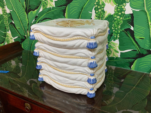 Ceramic Stacked Pillow Garden Stool front view