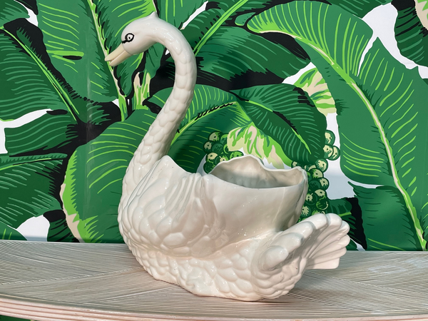 Ceramic Swan Cachepot Planter