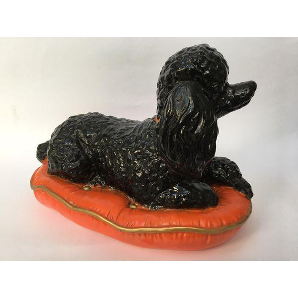 Large Ceramic Poodle on Pillow Figurine