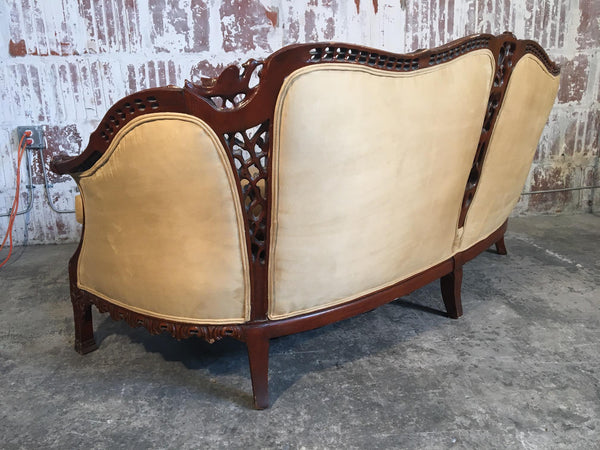 Chinese Chinoiserie Carved Wood Sofa rear view