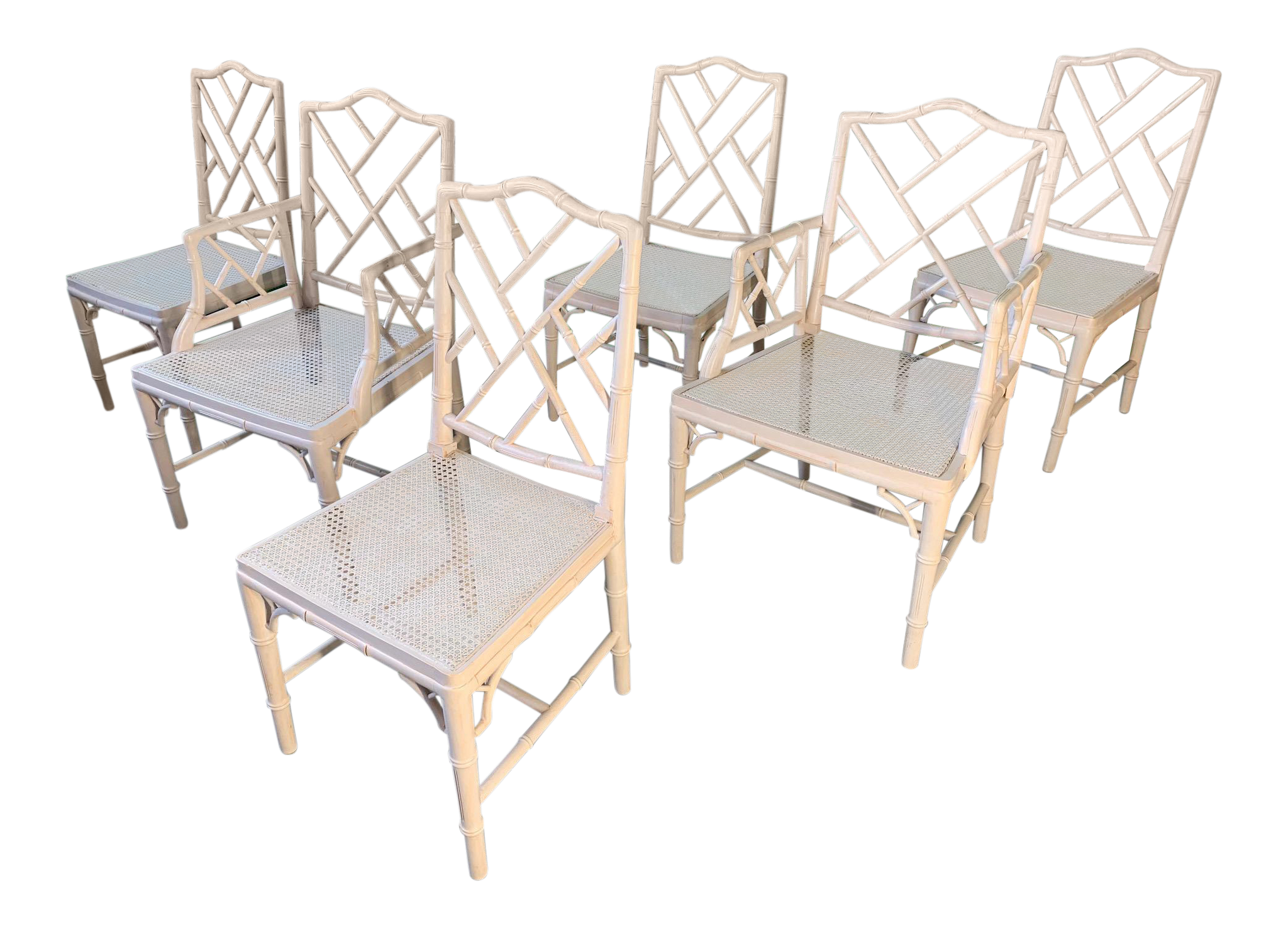 Chinese Chippendale Faux Bamboo Dining Chairs