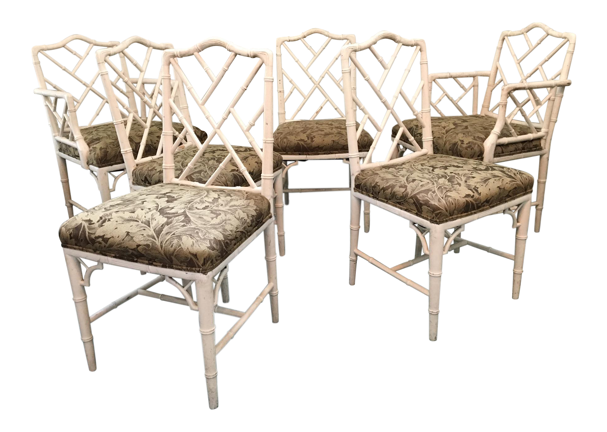 Set of 6 Upholstered Chinese Chippendale Faux Bamboo Dining Chairs