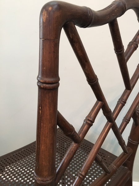 Set of 6 Chinese Chippendale Faux Bamboo Dining Chairs rear close up