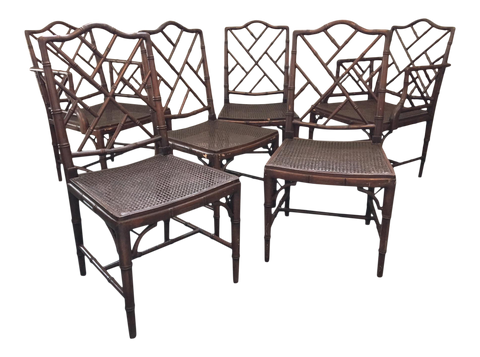 Set of 6 Chinese Chippendale Faux Bamboo Dining Chairs